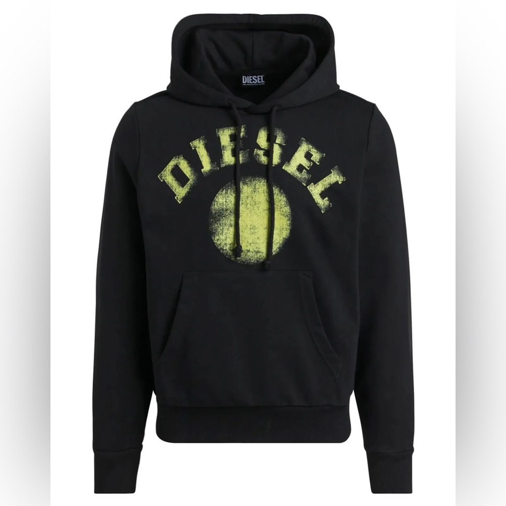 Diesel Ginn Graphic Hoodie - MEDIUM - Black/Yellow - Brand New